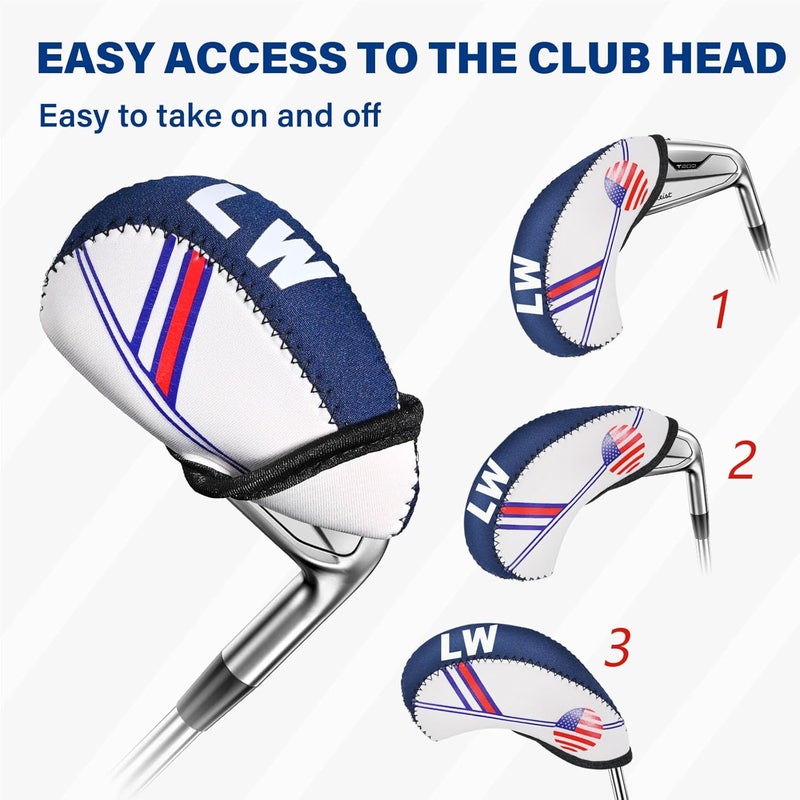 Frimon Golf Club Iron Head Covers Set, 10PCS Neoprene USA Flag Design Protective Covers for Irons - Image 4